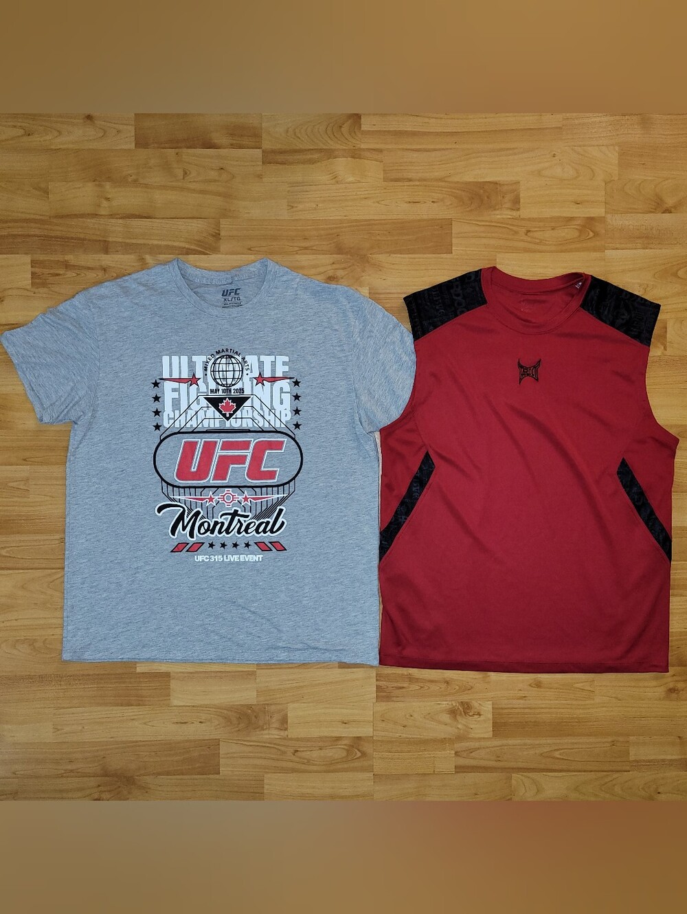 UFC Tapout Bundle: UFC Montreal Gray T-Shirt + Tapout Red Tank Muscle Shirt, XL
